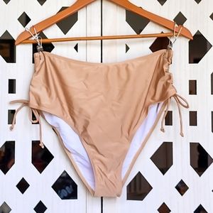 Adjustable Nude Cheeky High Waist Bikini Bathing Suit Bottom